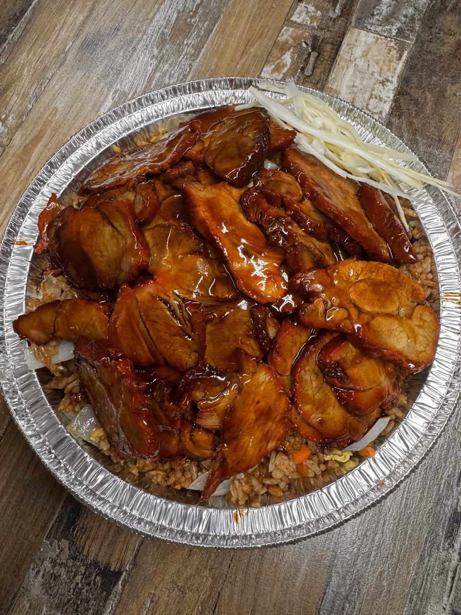 Roast pork char siu over fried rice